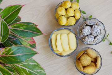 Cookies served during Eid Mubarak celebration with some ornaments and captured top angle shots.
