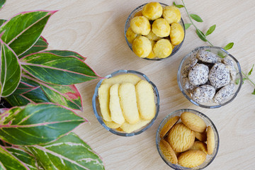 Cookies served during Eid Mubarak celebration with some ornaments and captured top angle shots.