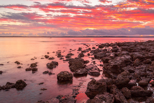 Fototapeta Rich red sunrise over Callala Bay Australia