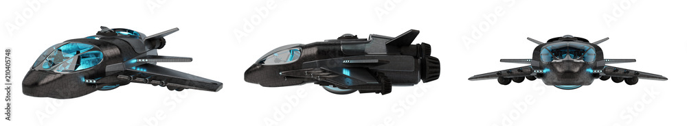 Poster futuristic spacecraft collection isolated on white background 3d rendering