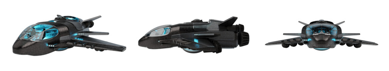 Futuristic spacecraft collection isolated on white background 3D rendering © sdecoret