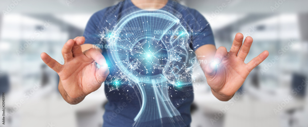 Fototapete businessman using digital artificial intelligence interface 3d rendering