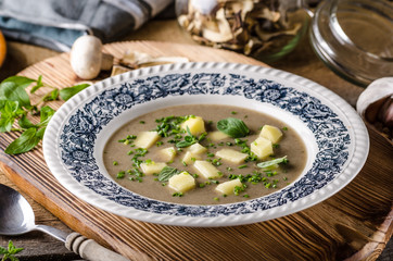Potato mushrooms garlic soup