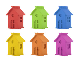 Colorful house miniatures isolated on white background 