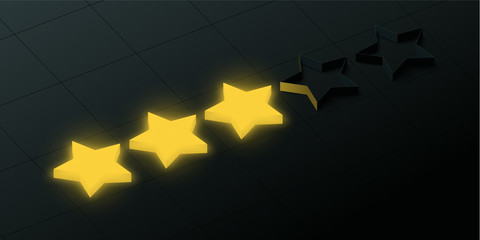 Black middling rating background with three gold stars.