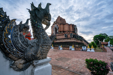 Wat Chedi Luang temple is a Buddhist temple in the historic centre of Chiang Mai, Thailand.