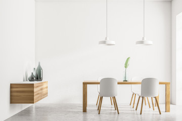 White minimalistic dining room interior