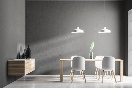 Gray minimalistic dining room interior
