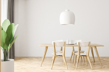 White and wooden dining room interior