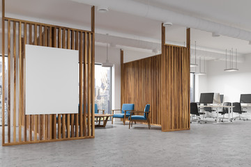 Wood office waiting room interior, poster