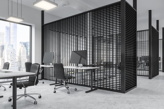 Black panoramic office cubicles