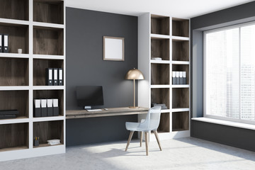 Panoramic black home office corner, poster