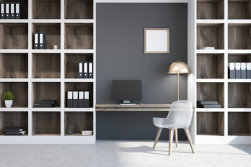 Black home office interior, poster