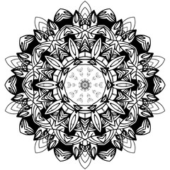 Page of coloring book with. Flower round composition. Black and white background. Vector illustration. - Vector