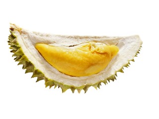 Top view of durian fruit isolated on white background, Tropical fruit, copy space (Malvaceae, Durio, Bombacaceae, Phuang Mani)
