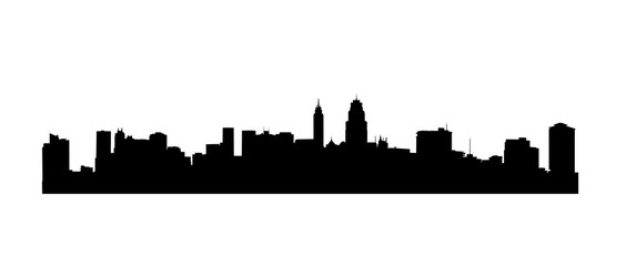 Vector city silhouette. Cityscape background. Illustration of architectural building in panoramic view. Modern city skyline. Big city streets. minimalistic style.