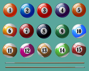 A set of color illustrations of billiard accessories