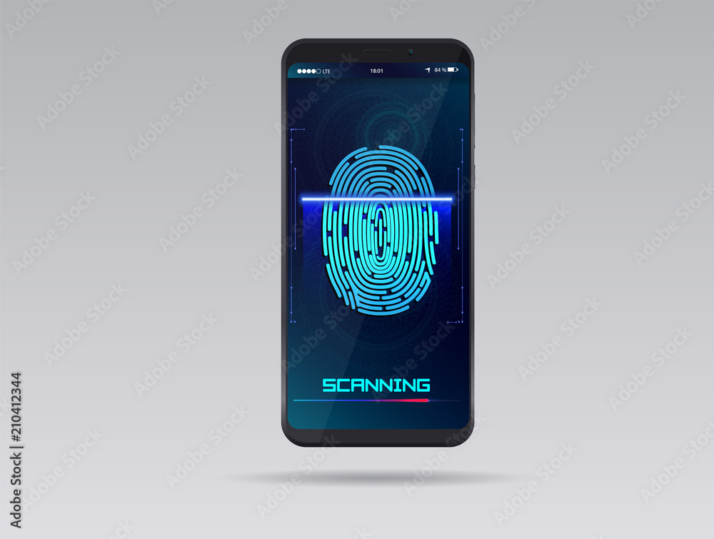 Aufkleber smartphone with finger scan. hud interface. stock vector illustration.