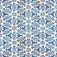 Native batik seamless watercolor artistic boho style colorful square pattern.