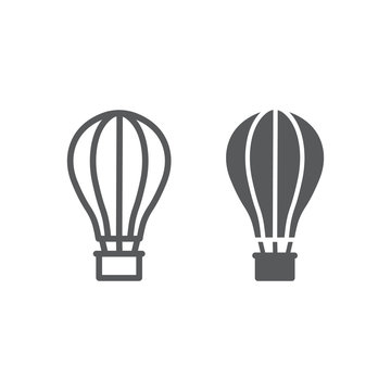 Hot Air Ballon line and glyph icon, travel and tourism, airship sign vector graphics, a linear pattern on a white background, eps 10.
