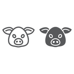 Pig line and glyph icon, animal and zoo, pork sign vector graphics, a linear pattern on a white background, eps 10.
