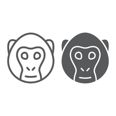 Monkey line and glyph icon, animal and zoo, simian sign vector graphics, a linear pattern on a white background, eps 10.
