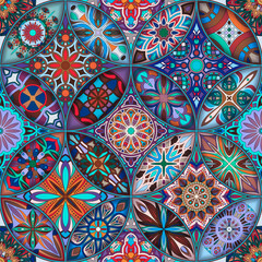 Ethnic floral mandala seamless pattern. Colorful mosaic background. - 210414596