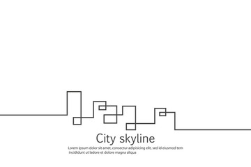 Silhouette of the city in a flat style. Modern urban landscape. Vector illustrations. City skyscrapers building office horizon.Continuous line drawing