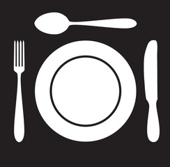 Plate fork spoon and knife icon silhouette - 210415709