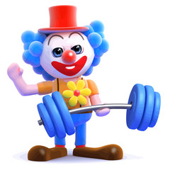 Fototapeta na wymiar Vector 3d Clown lifts weights