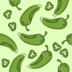 Green chilli pepper seamless pattern. Hand drawing chilli pepper. illustration chilli pepper.