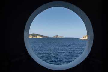 A view from the boat window on the way through Sporades, Greece