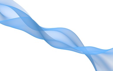 Abstract blue wave. Raster air background. Bright blue ribbon on white background. Blue scarf. Abstract blue smoke. 3D illustration