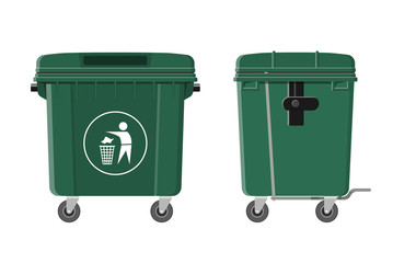 Vector illustration. Green garbage can in flat style.