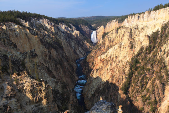 Artist Point Overlook of Great Falls and Grand Canyon in Yellowstone NP, USA 