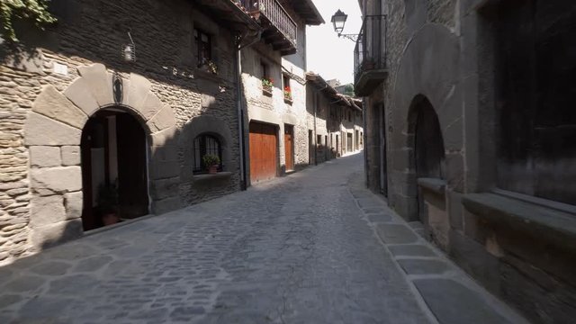 Streets in the medieval village of Rupit Catalonia Spain