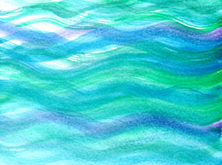 Green-blue-violet abstract waves in watercolor