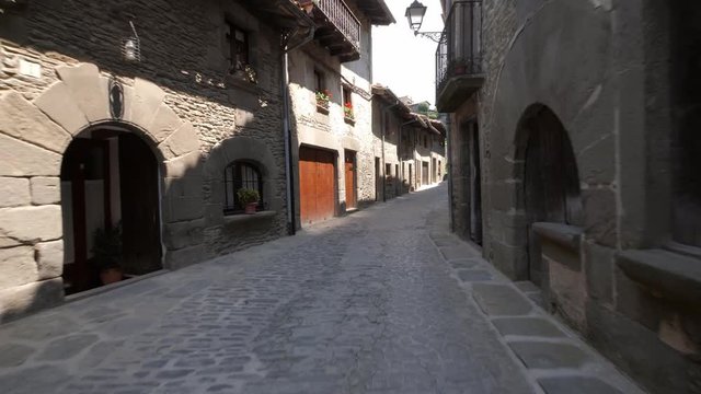 Streets in the medieval village of Rupit Catalonia Spain