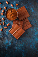 chocolate and cocoa on blue