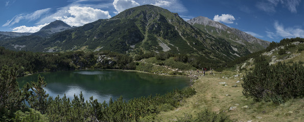 Naklejka na ściany i meble Landscape with Eye lake and Vihren peak in the background, Pirin Mountain, Bulgaria