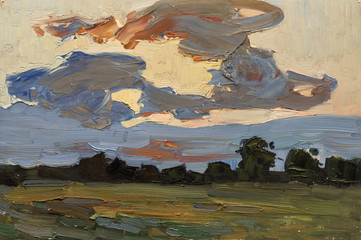 Obraz premium landscape, oil painting, hand made 