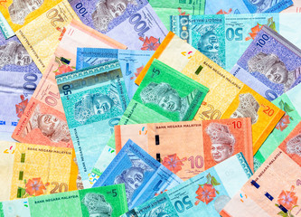 Fototapeta na wymiar Malaysian ringgit banknotes background. Financial concept.