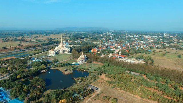 aerial view of wat luang phor to in nakornratchasrima thailand