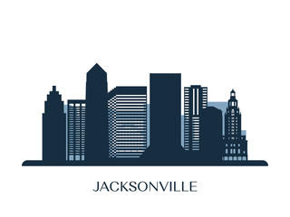 Jacksonville skyline, monochrome silhouette. Vector illustration.