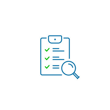 Checklist with Magnifier icon. Vector flat style Search document symbol