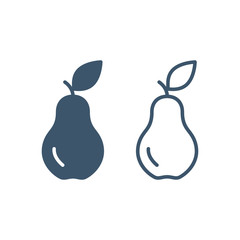 Pear icon Set in flat style, Vector isolated simple fruit symbol