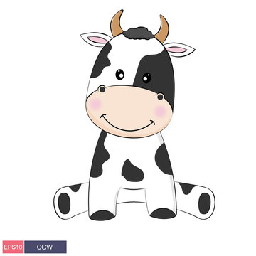 Hand drawn vector illustration of a cute funny cow