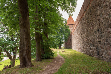 Pathway along gothic teutonic Knights castle in Bytow. Poland