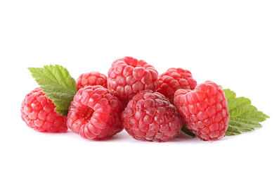 Delicious fresh ripe raspberries on white background