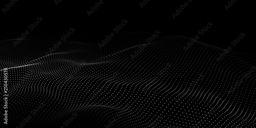 Aufkleber Wave of particles. Abstract background with a dynamic wave. Big data. Vector illustration.